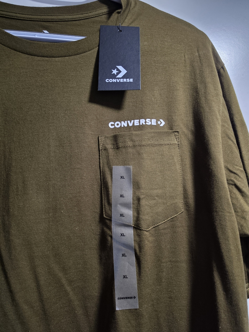 Converse Men's Olive Green Short Sleeve Pocket Tee - Logo Chest